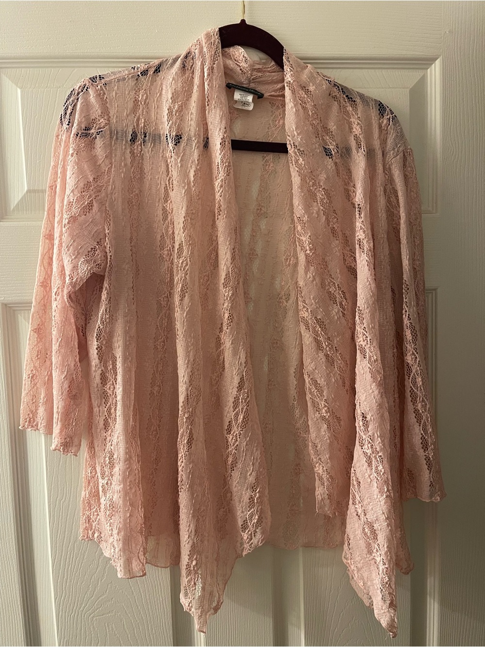 Off-the-Shoulder Lace Draped Sweater Cardigan - Blush Pink - Made in USA